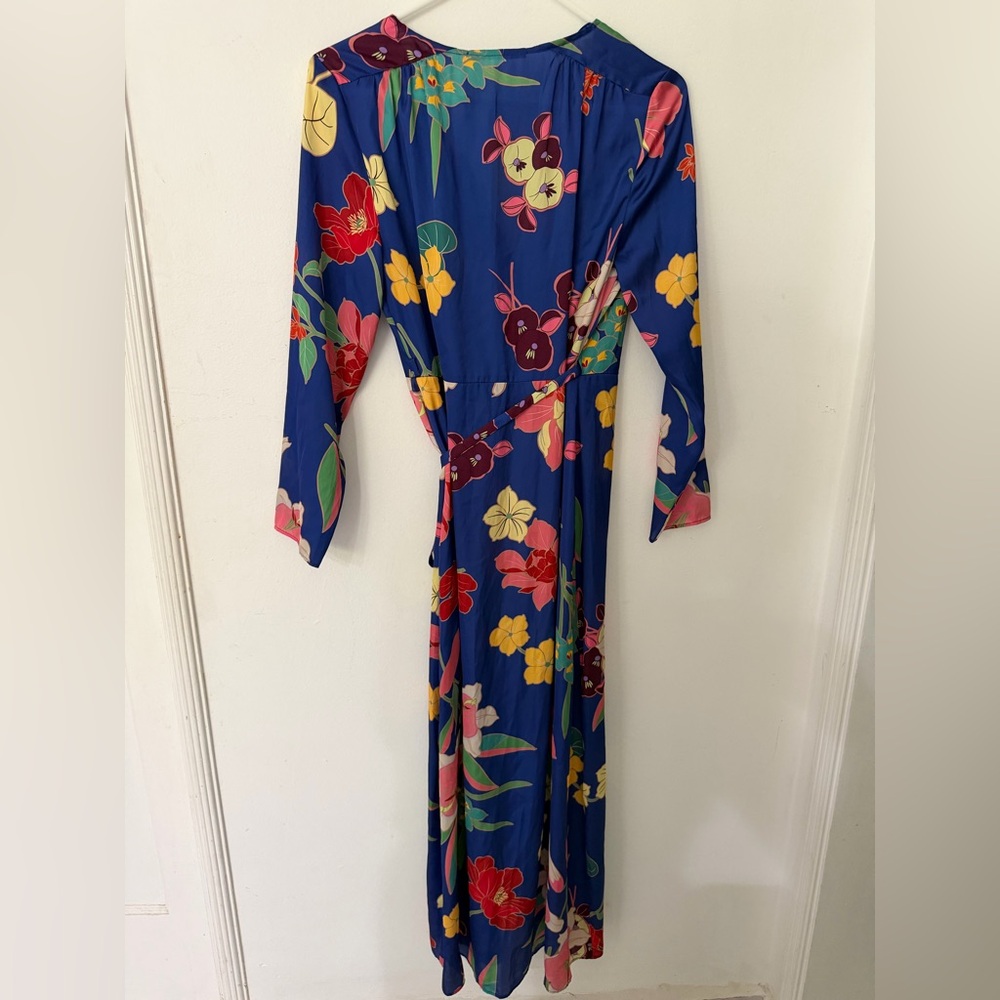 ZARA Floral Wrap Maxi Dress Blue Long Sleeve NWT XS - Picture 5 of 6